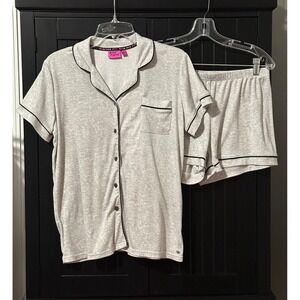 Betsey Johnson Pajama Set Large Short Sleeve Button Top Shorts Lounge Sleepwear